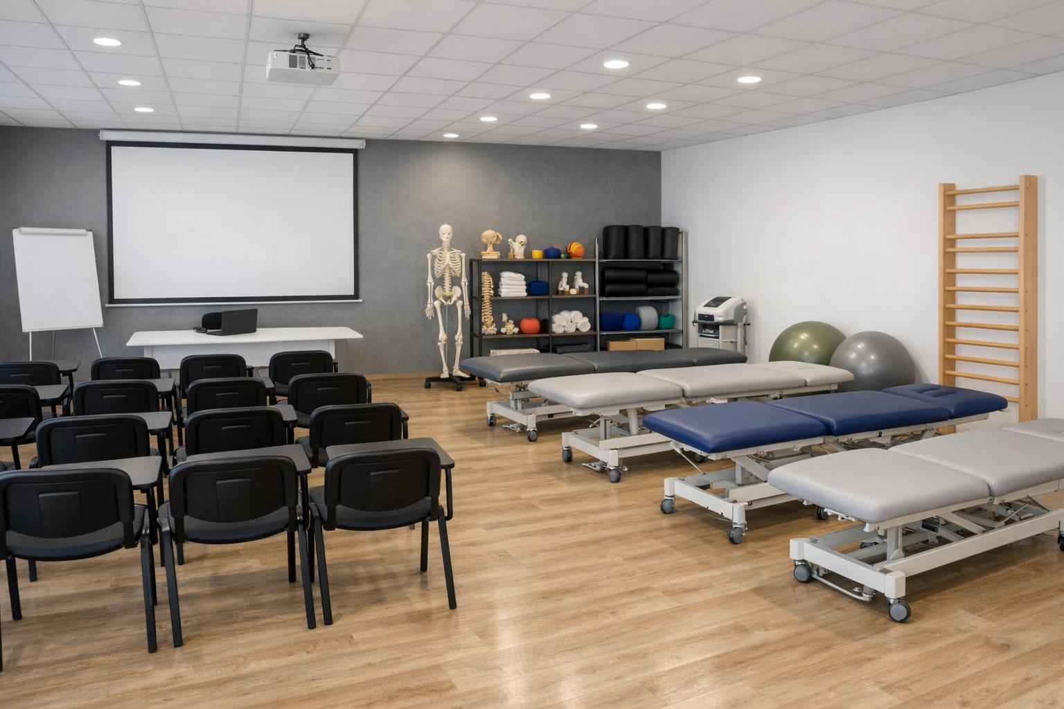 Sala wykładowa i sprzęt do terapii manualnej w Rzeszowie