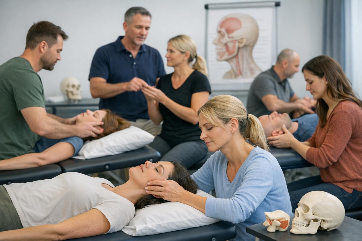 uczestnicy podczas praktyki technik TMJ - zdjęcie warsztatów